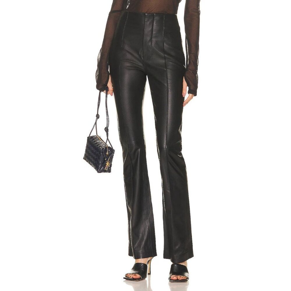 FRAME Pintuck Leather Trousers in Noir Black 8 New Womens Pants